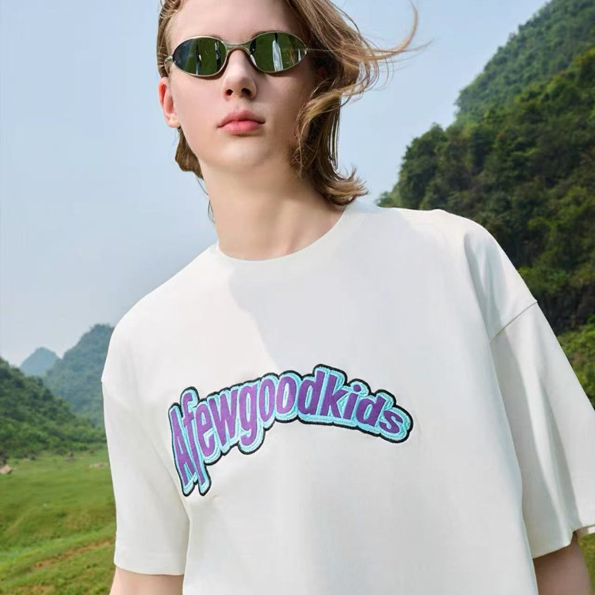 AFGK Curved Patch Embroidered Short-sleeved T-shirt