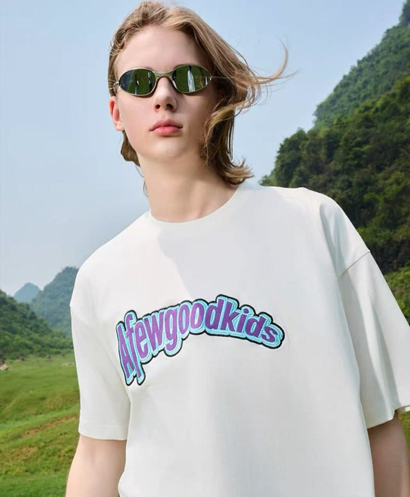 AFGK Curved Patch Embroidered Short-sleeved T-shirt