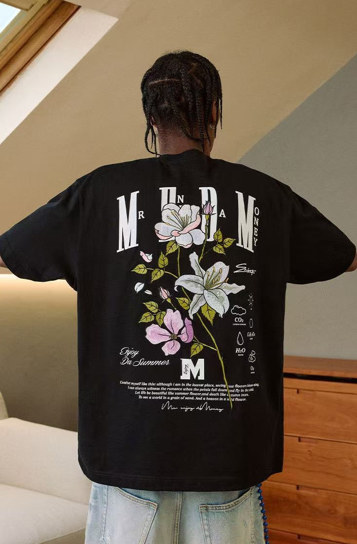 MEDM Flowers Blooming 3D Embroidered LOGO Short-sleeve T-shirt