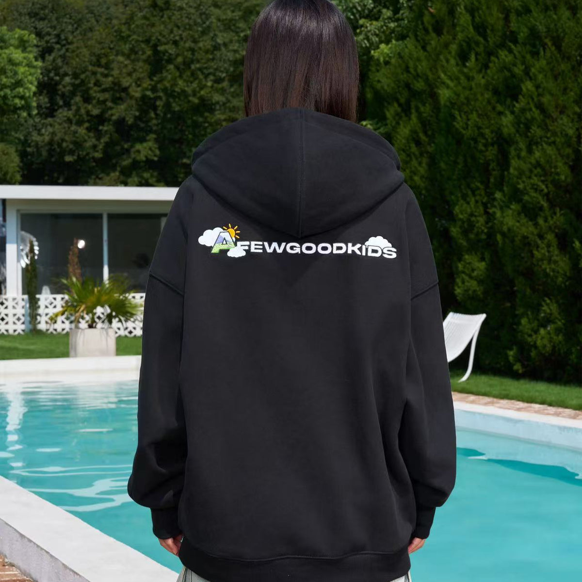 AFGK Hand-painted Lettering Embroidered Zipper Cardigan