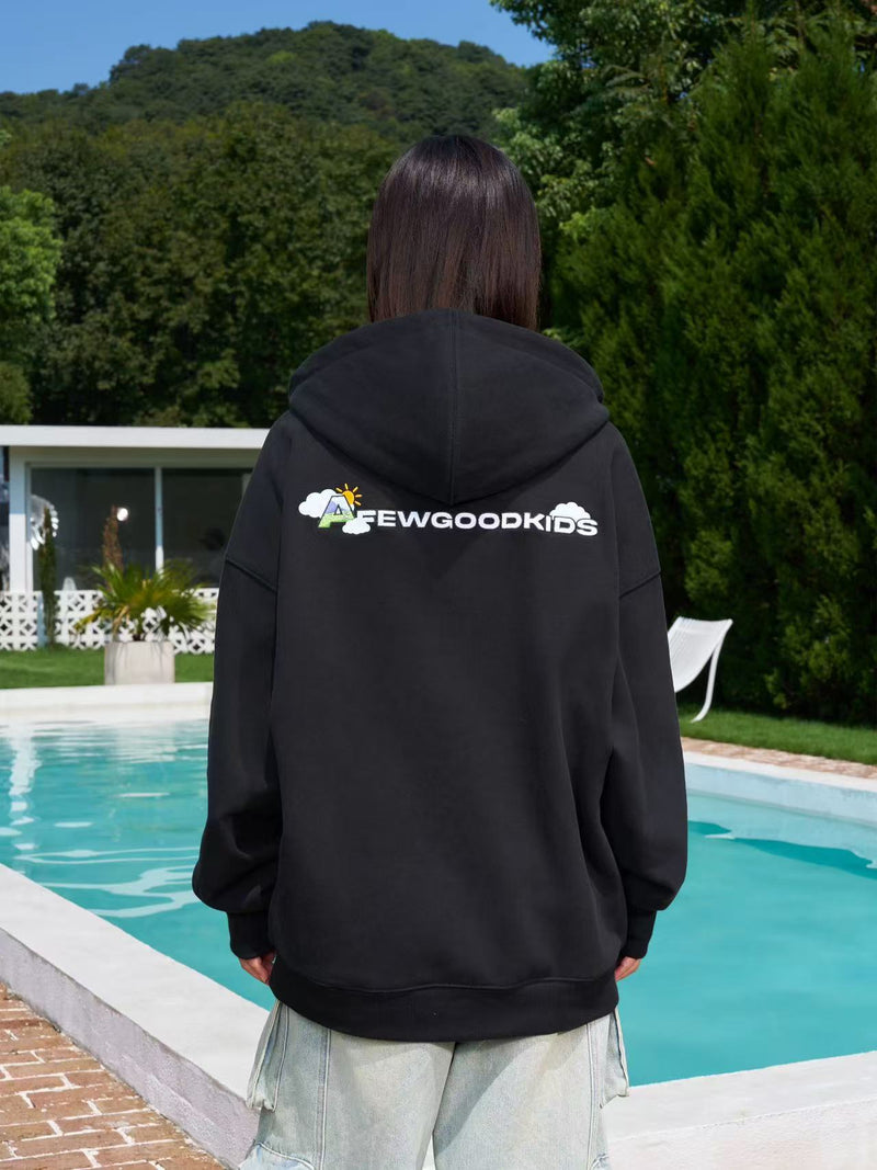 AFGK Hand-painted Lettering Embroidered Zipper Cardigan