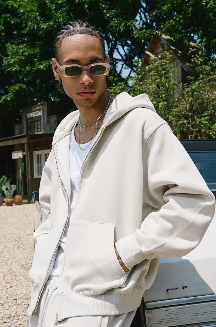 REMEDY Octagram Star Logo Print Hooded Zipper Sweatshirt