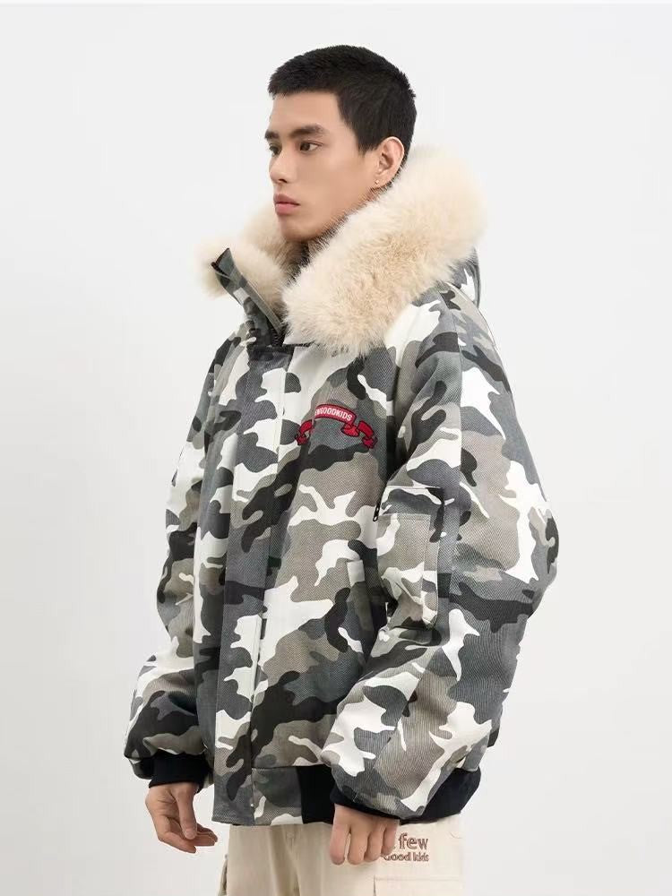 AFGK Camouflage Fur Collar Cotton Jacket