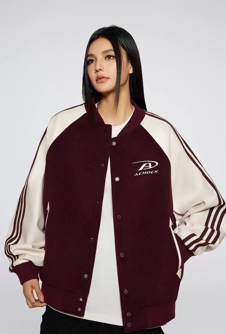 ACHOCK Contrast Patchwork Raglan-sleeve Baseball Jersey