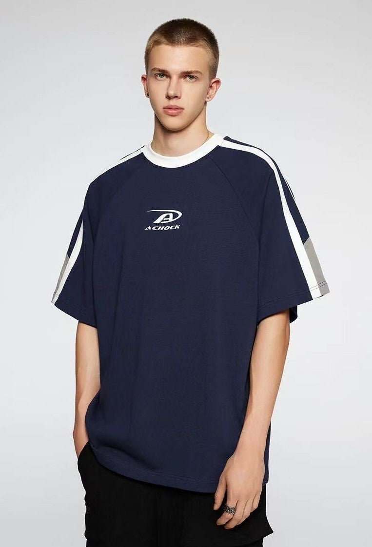 ACHOCK Contrast Color Patchwork Printed T-shirt