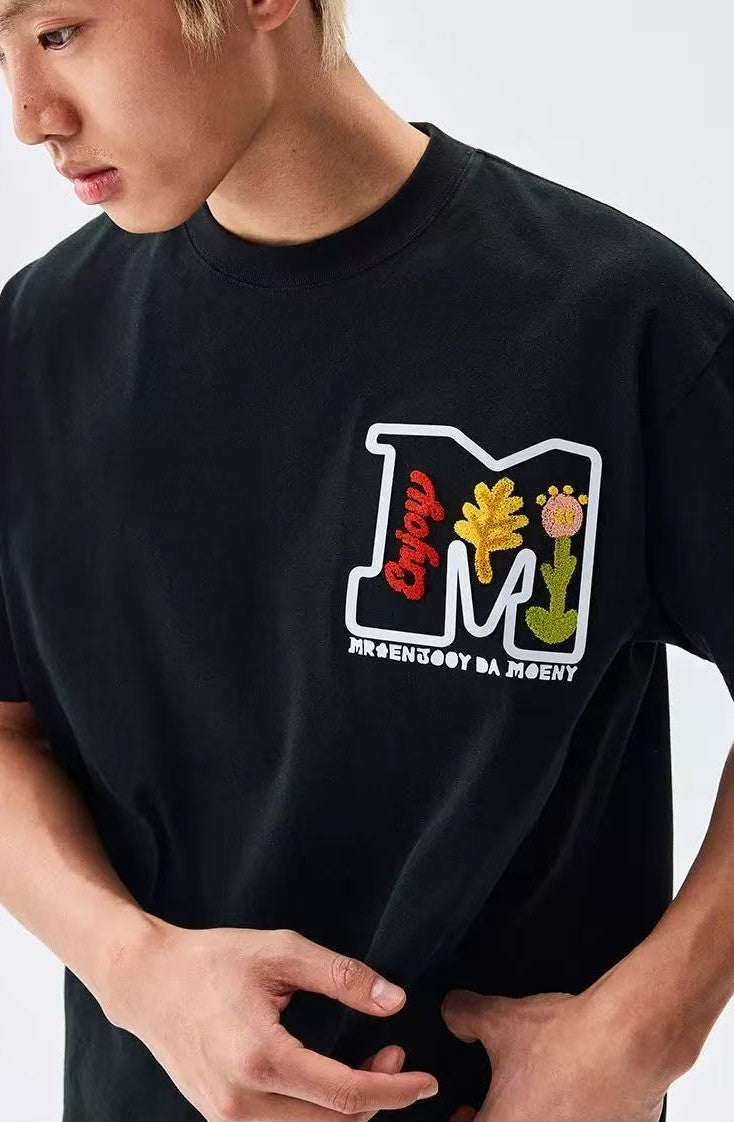 MEDM Toothbrush Embroidered Floral Short-sleeved T-shirt