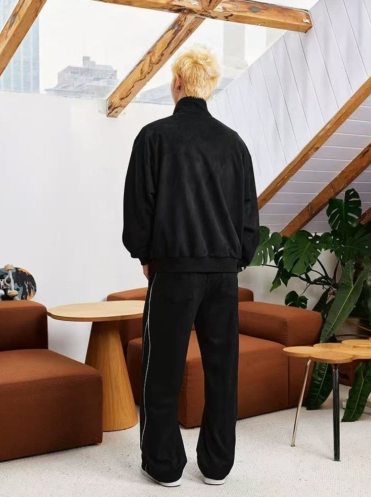 MEDM Stand Collar Suede Paneled Jacket