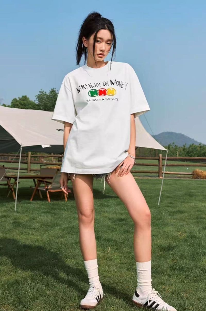 MEDM Ink Word Embroidered Short-sleeved T-shirt