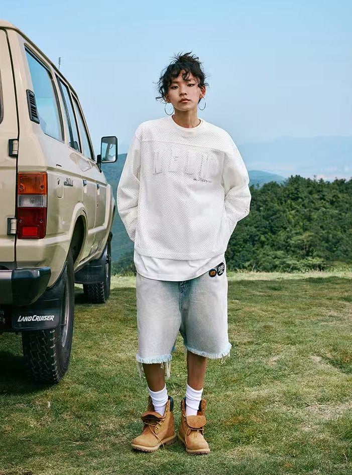 MEDM Logo Grid Hollow Design Long-sleeved T-shirt