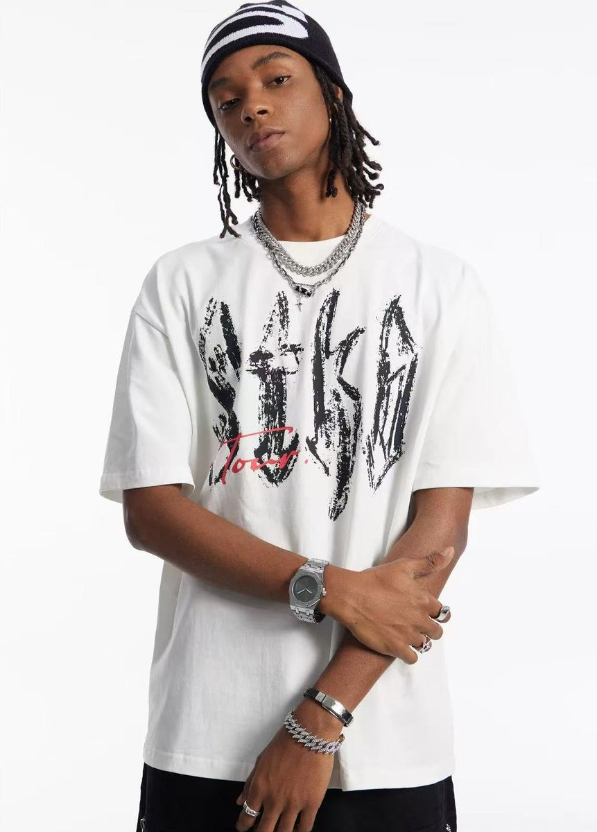 STK Vintage Font Logo Print Crew Neck T-Shirt