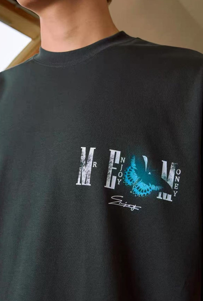 MEDM Luminous Butterfly Thermoset Oil Print Short Sleeve T-Shirt