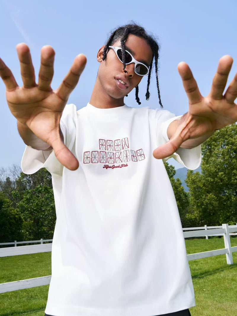 AFGK Electronic Screen Embroidery LOGO Short-sleeves T-shirt