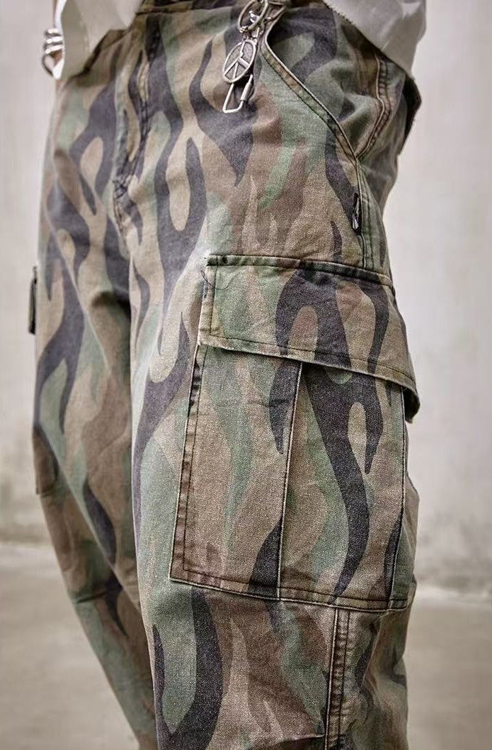 REMEDY Frayed Flame Camouflage Cargo Long Pants