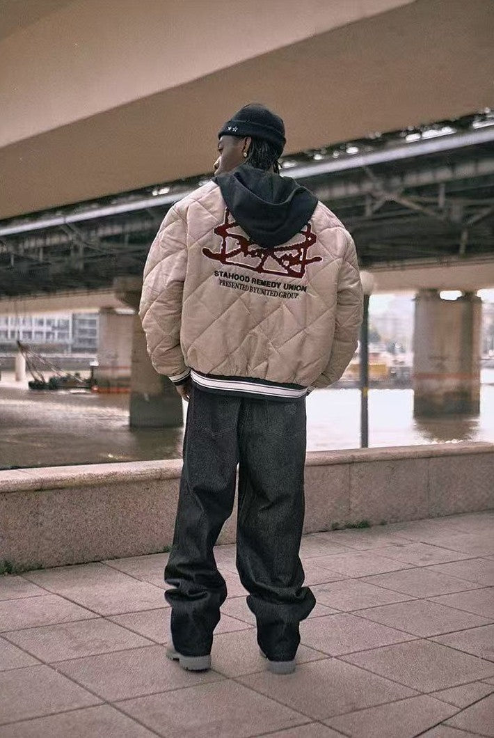 REMEDYxSTA Embroidered Quilted Baseball Hooded Jersey