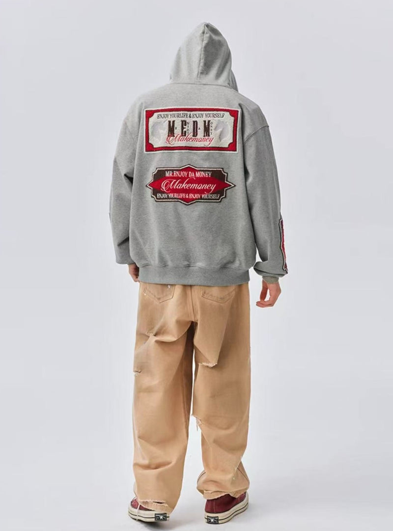 MEDM Retro Typography Embroidered Zipper Hoodie