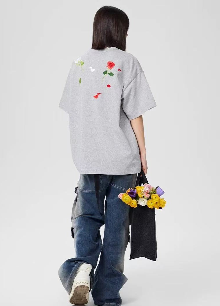ACHOCK Rose Embroidered Short-sleeve T-shirt