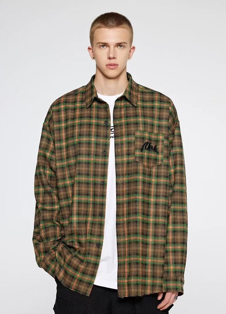 ACHOCK Retro Contrast Plaid Long-sleeve Shirt