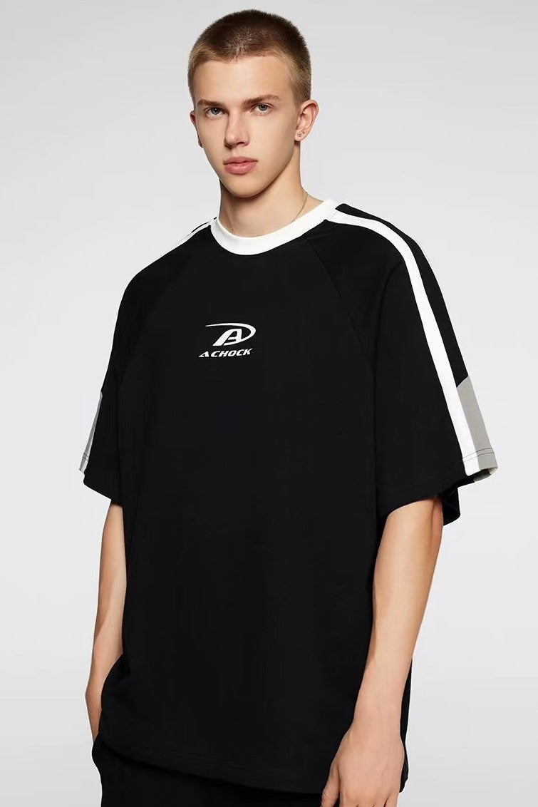 ACHOCK Contrast Color Patchwork Printed T-shirt