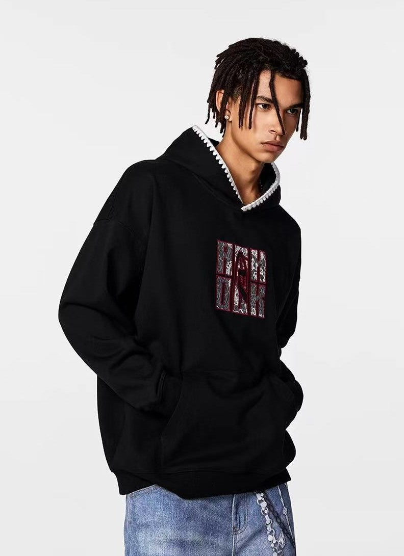 ACHOCK Retro Patch Embroidered Hoodie