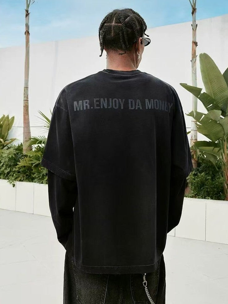 MEDM Washed Distressed Two-piece Long-sleeved T-shirt