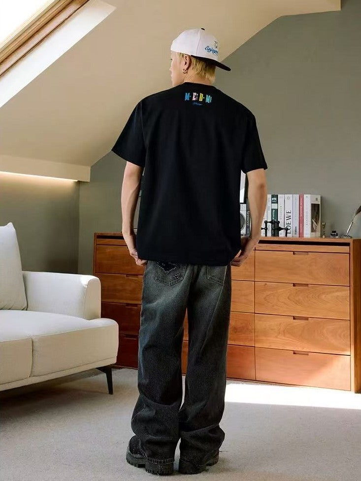 MEDM Macaron Color Letters Towel Embroidered Short Sleeve T-Shirt