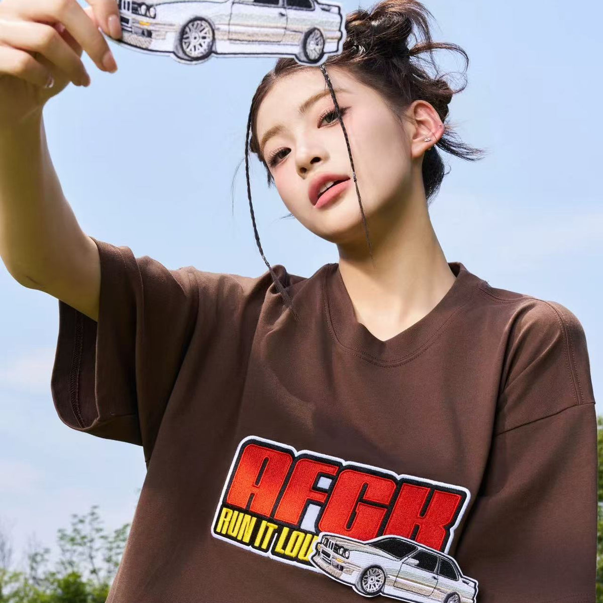 AFGK "JDM" Motorcycle Velcro Embroidered Short-sleeved T-shirt