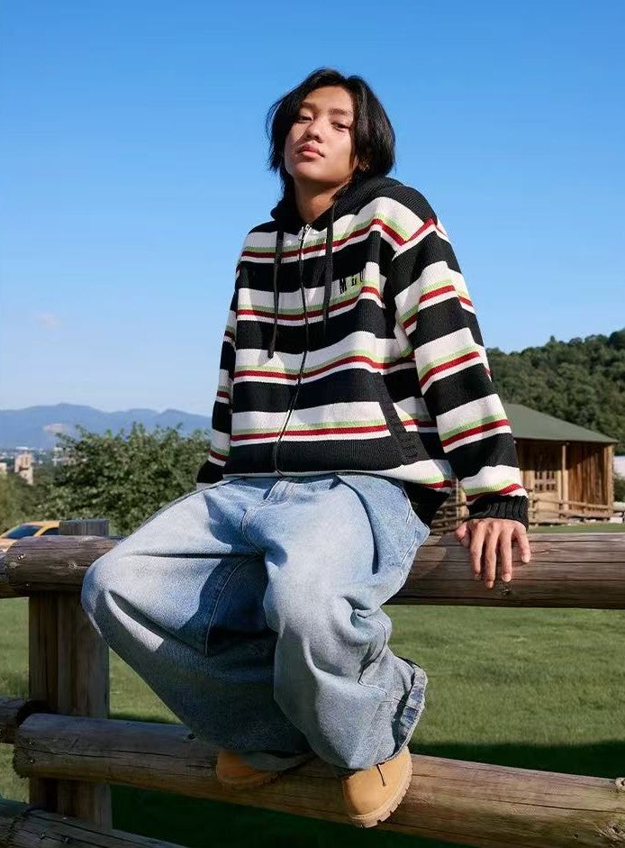 MEDM Color Striped Hooded Sweater