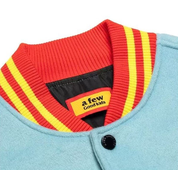 AFGK Snowy Terry Embroidered Contrasting Color Baseball Jacket