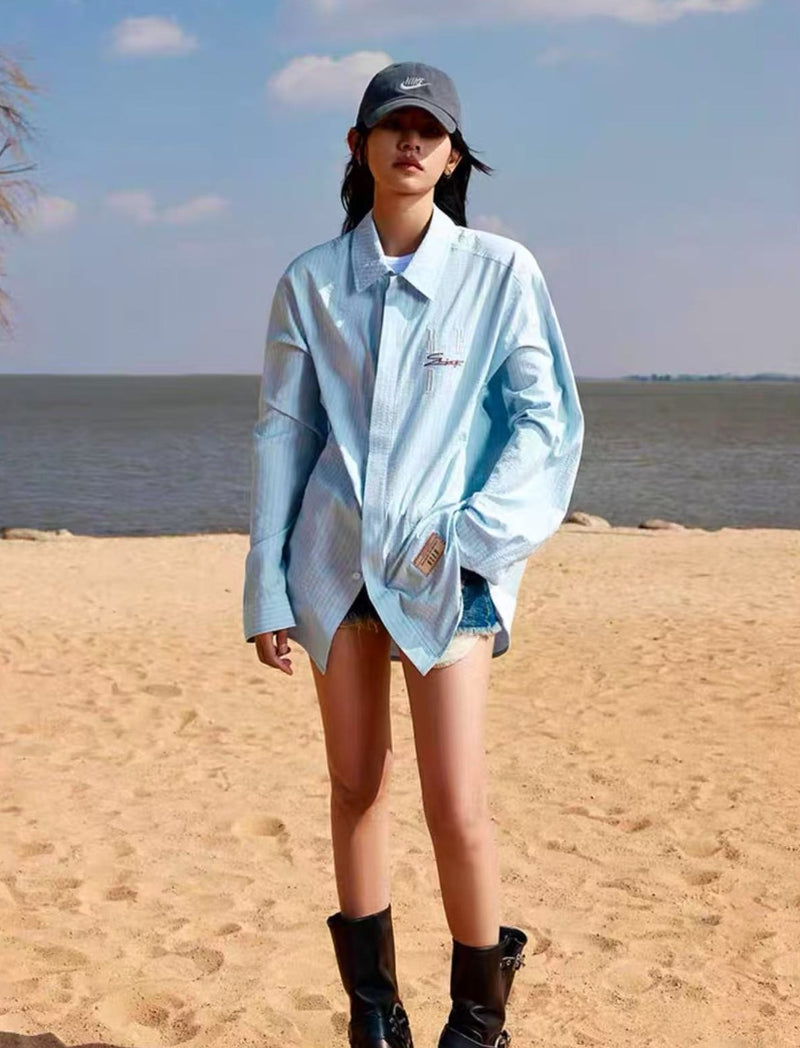 MEDM Letter Embroidered Long- sleeve T-shirt