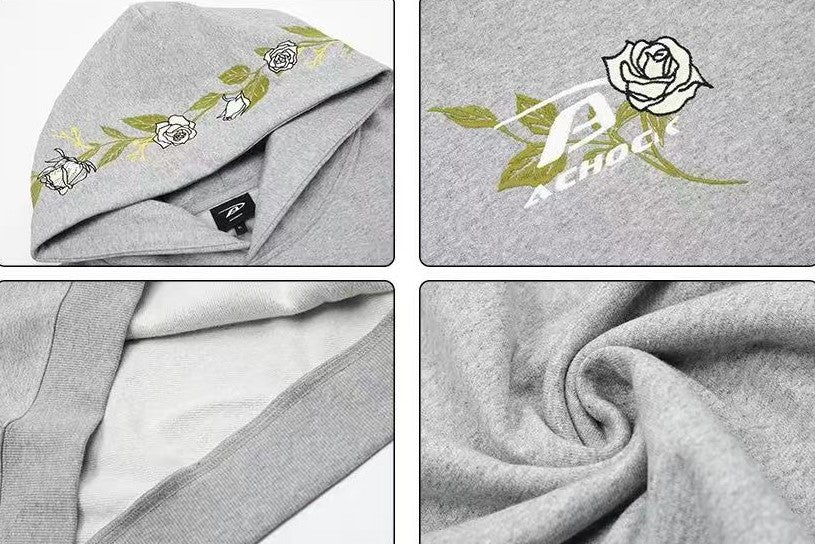 ACHOCK Floral Embroidered Retro Hoodie