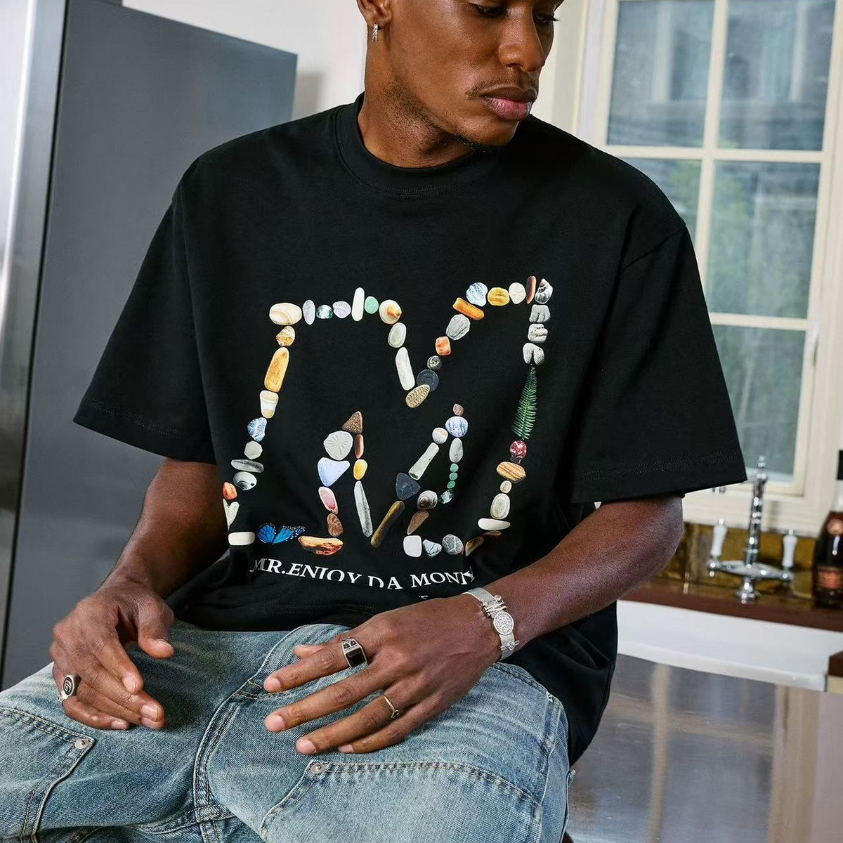 MEDM Colorful Stone M Print Short-sleeve T-Shirt
