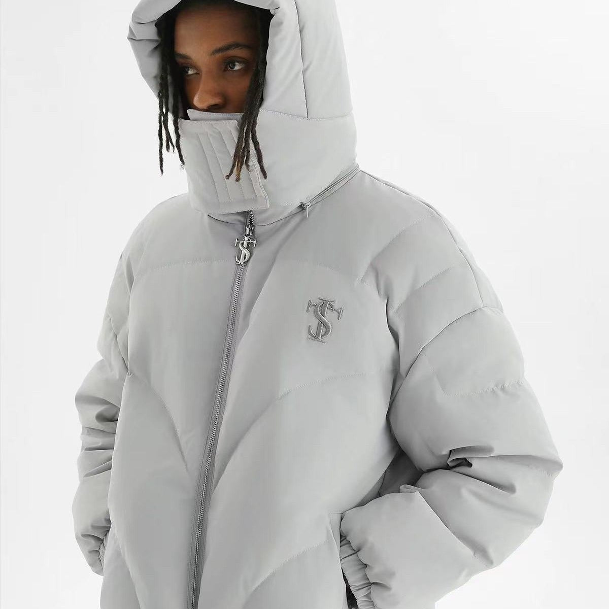 STK Vintage Quilted Embroidered Hooded Down Jacket