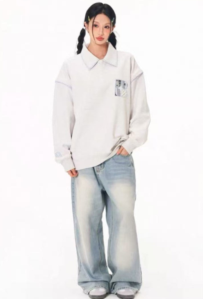 BIPOLAR Lace Patch Polo Sweatshirt