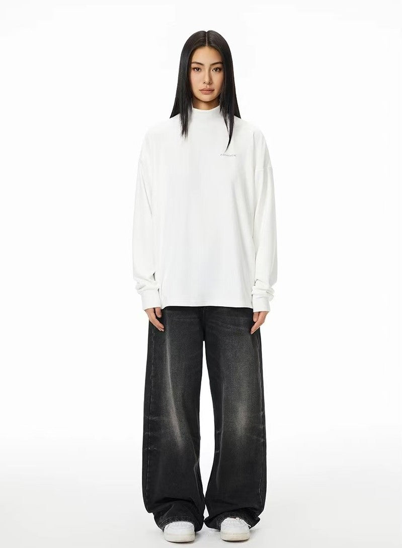 ACHOCK Simple Basic Logo Half Turtleneck Long-sleeve Tee