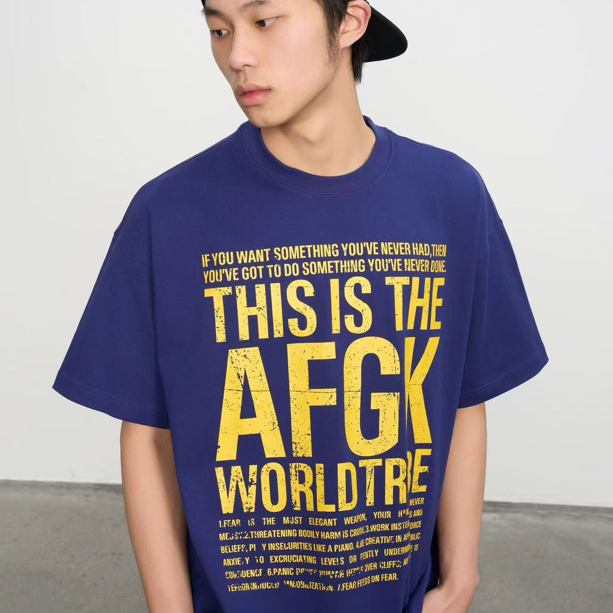 AFGK Mottled Distressed Printed Short-sleeved T-shirt