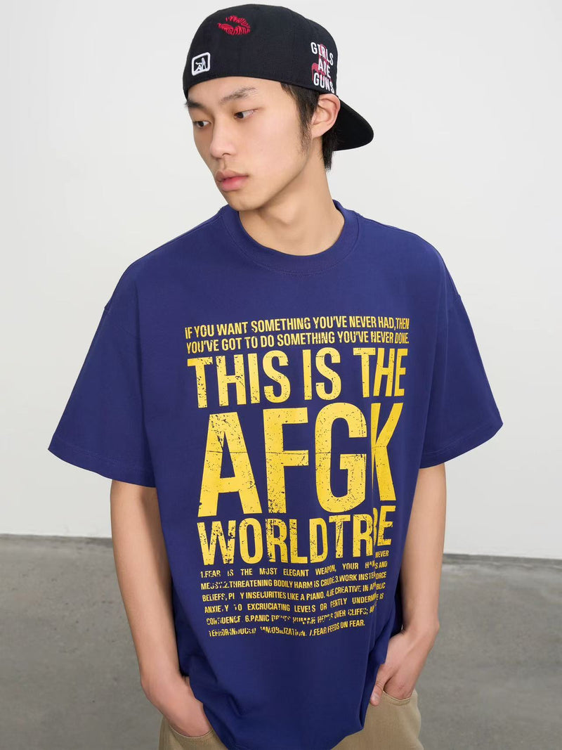 AFGK Mottled Distressed Printed Short-sleeved T-shirt
