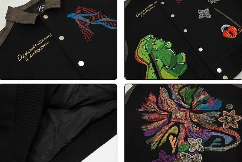 ACHOCK Heavy-duty Cartoon Embroidered Baseball Jacket