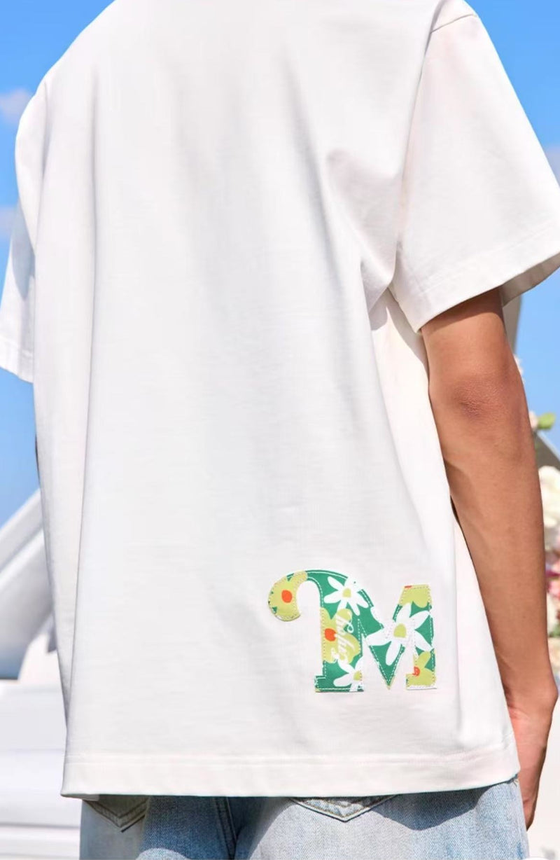 MEDM Floral Fruit Branch Padded Patch Embroidered Short-sleeved T-shirt