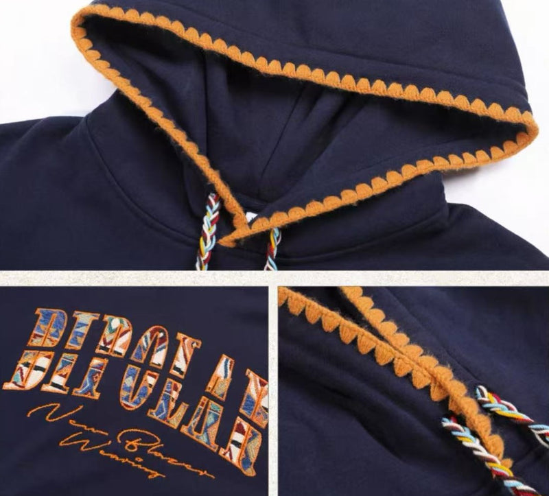 BIPOLAR Ethnic Style Patchwork Embroidery Hoodie