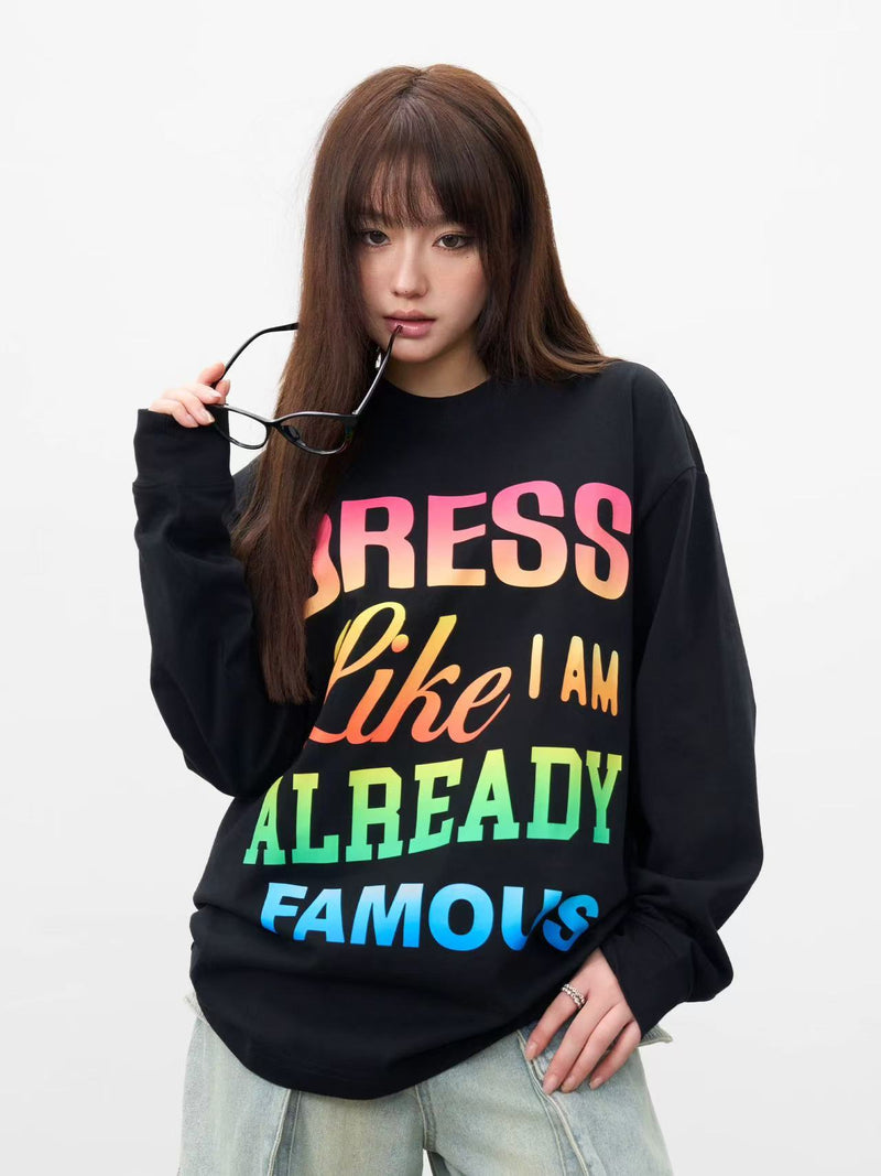 AFGK Color Gradient Slogan Long-sleeve T-Shirt