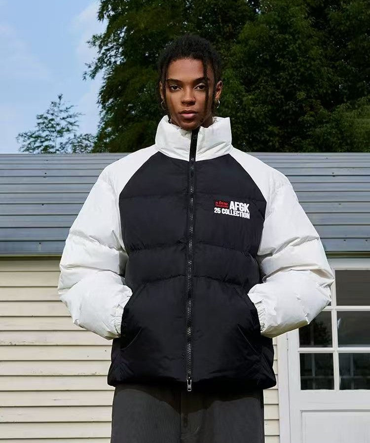 AFGK Raglan Sleeve Color Block Stand Collar Down Jacket