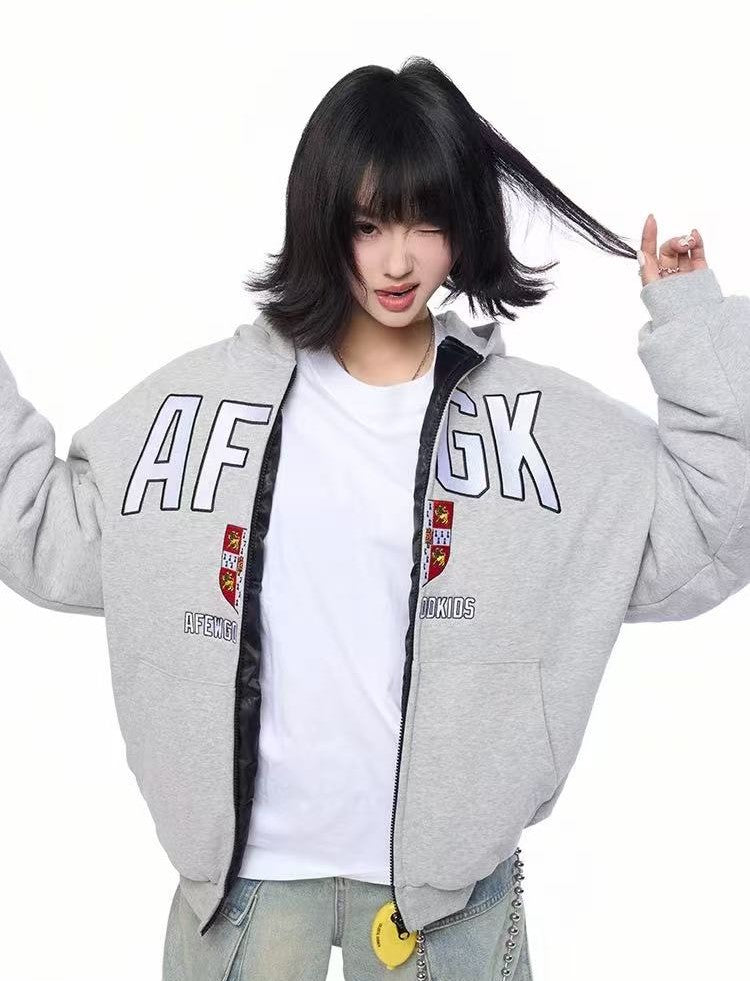 AFGK Badge Embroidered Down Hoodie Jacket