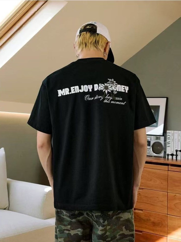 MEDM Large M Hand-painted Daisy Flower Short-sleeved T-shirt