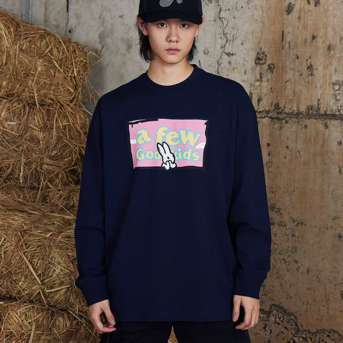 AFGK Rabbit Graffiti Print Long Sleeve T-Shirt
