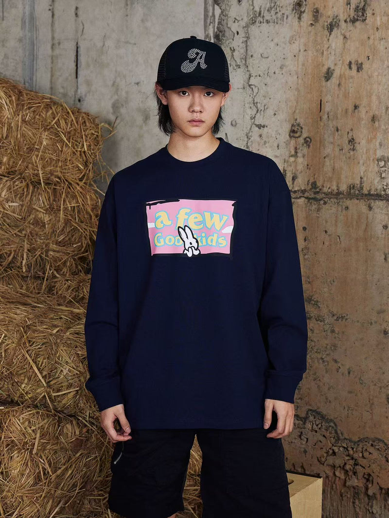 AFGK Rabbit Graffiti Print Long Sleeve T-Shirt