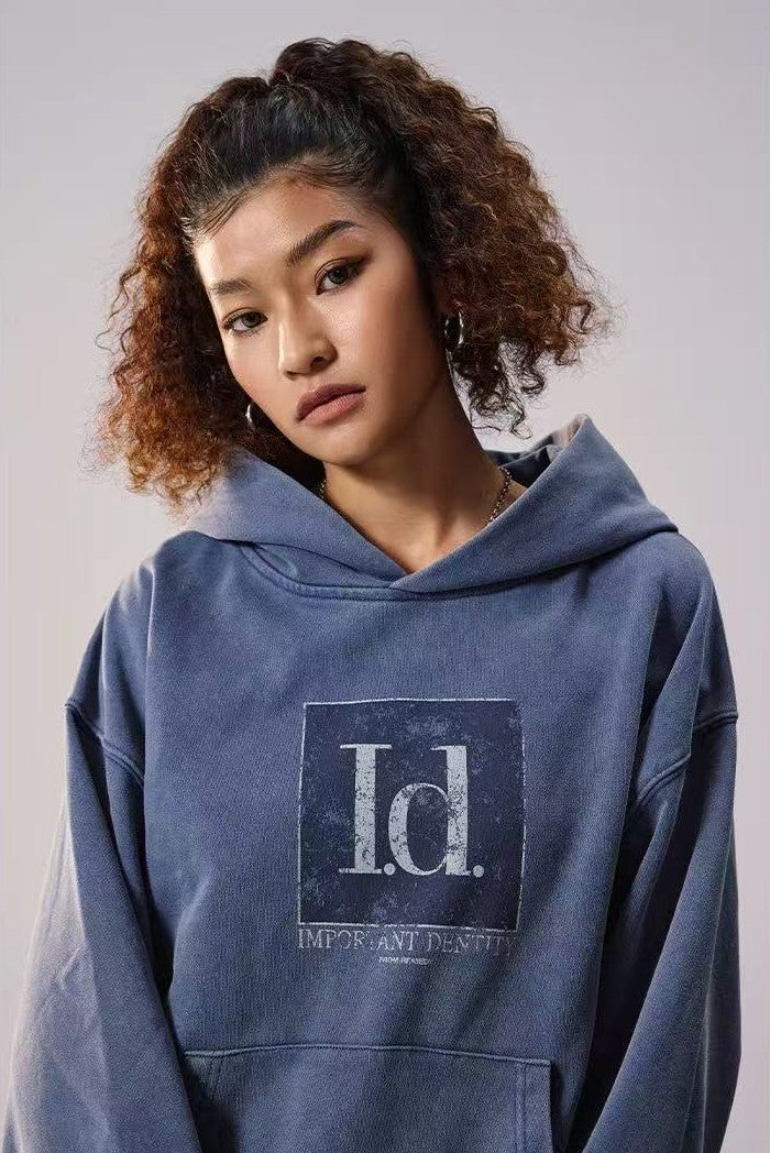 REMEDY Washed Distressed Printing Hoodie