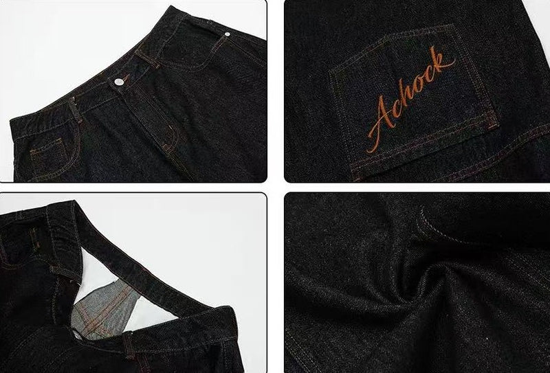 ACHOCK Washed Wide-leg Inverted Jeans