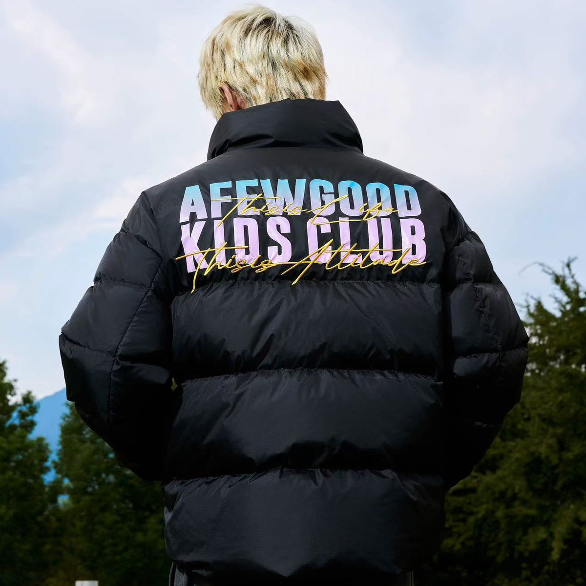 AFGK Embroidery Gradient Handwritten Font Down Jacket