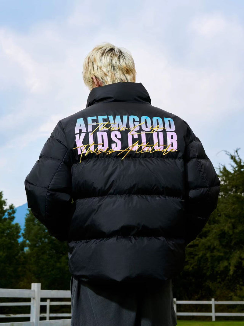 AFGK Embroidery Gradient Handwritten Font Down Jacket
