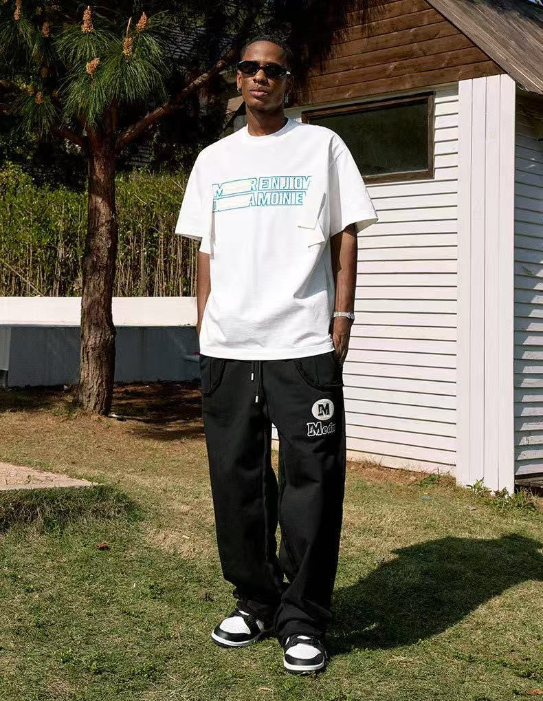 MEDM Webbing Embroidered Letter Short-sleeves T-shirt